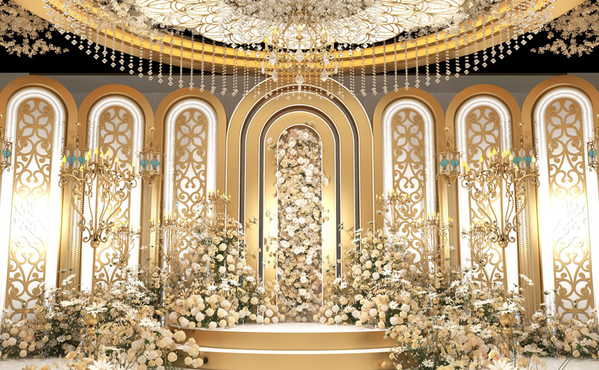巴州香槟色调婚礼堂效果展示